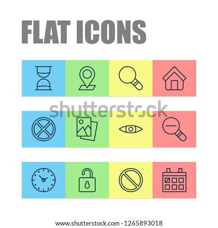 Network icons set with eyes, open lock, sand timer landscape photo elements. Isolated vector illustration network icons.