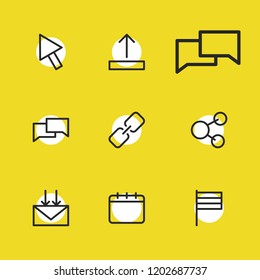 Network icons set with flag, receive mail and agenda elements. Set of network icons and hyperlink concept. Editable vector elements for logo app UI design.