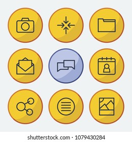 Network icons set with folder, minimize and message elements. Set of network icons and photography concept. Editable vector elements for logo app UI design.