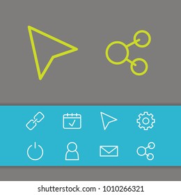 Network icons set with gear, turn off and cursor elements. Set of network icons and member concept. Editable vector elements for logo app UI design.