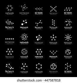Network Icons Set - Isolated On Black Background - Vector Illustration, Graphic Design. For Web, Websites