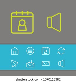 Network icons set with list, paper plane and refresh elements. Set of network icons and sound concept. Editable vector elements for logo app UI design.