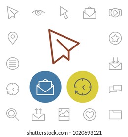Network icons set with paper plane, video and receive mail elements. Set of network icons and time concept. Editable vector elements for logo app UI design.