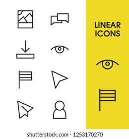 Network icons set with paper plane, message and cursor elements. Set of network icons and see concept. Editable vector elements for logo app UI design.