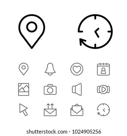 Network icons set with pin, volume and date block elements. Set of network icons and cursor concept. Editable vector elements for logo app UI design.