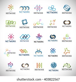 Network Icons Set-Isolated On Gray Background-Vector Illustration,Graphic Design. Collection Of Different New Logotype Shape