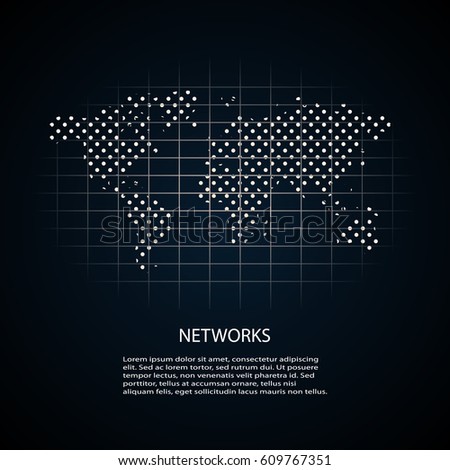 Network Illustration with World Map from Dots 