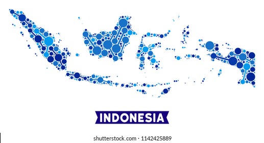 Network Indonesia map mosaic. Abstract geographic plan of connections in blue color tinges. Vector Indonesia map is created of network connections. Concept of hosting company.