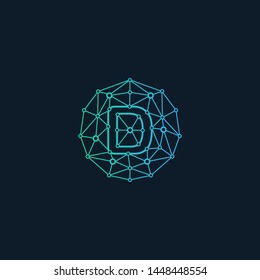 network initial Letter D Logo design , Technology abstract dot connection cross vector logo icon circle logotype. digital logo - Vector