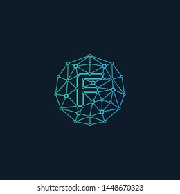 network initial Letter F Logo design , Technology abstract dot connection cross vector logo icon circle logotype. digital logo - Vector