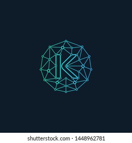 network initial Letter K Logo design , Technology abstract dot connection cross vector logo icon circle logotype. digital logo - Vector