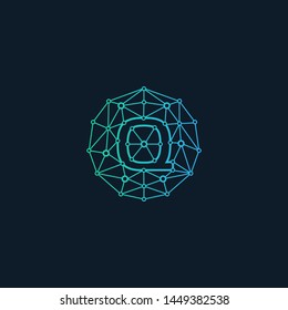 network initial Letter Q Logo design , Technology abstract dot connection cross vector logo icon circle logotype. digital logo - Vector