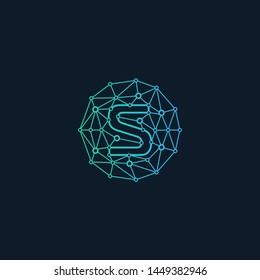 network initial Letter S Logo design , Technology abstract dot connection cross vector logo icon circle logotype. digital logo - Vector