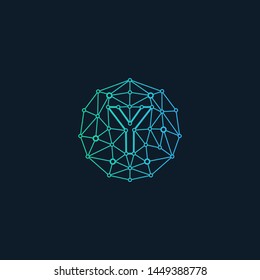network initial Letter Y Logo design , Technology abstract dot connection cross vector logo icon circle logotype. digital logo - Vector