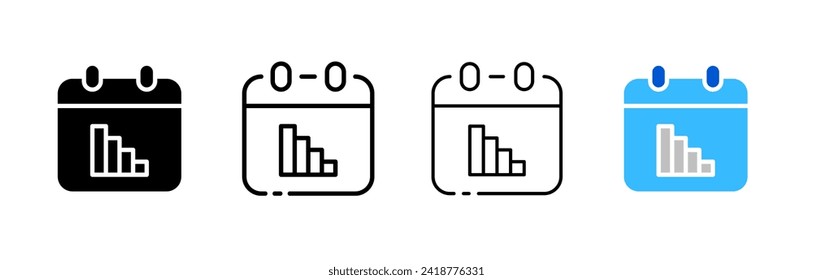 Network inside calendar icon set. Silhouette, linear, and flat style. Vector icons.