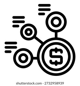 Network of interconnected circles representing financial hubs, with a central dollar sign symbolizing the flow of money and resources