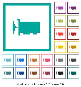 Network interface card flat color icons with quadrant frames on white background