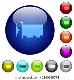 Network interface card icons on round color glass buttons