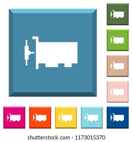 Network interface card white icons on edged square buttons in various trendy colors