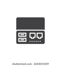 Network interface solid glyph icon. A glyph-style vector icon showing wired connections, used as a digital symbol and sign for device or LAN network configuration.