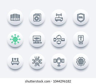 network, internet data technology, hosting service line icons set