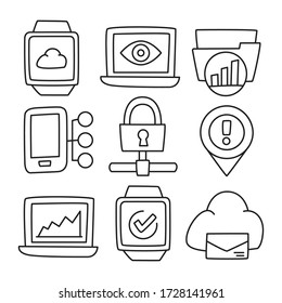 network and internet icons hand drawn doodle line