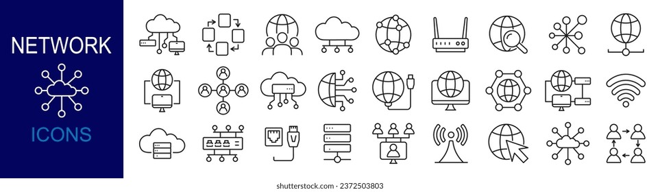 Network and internet icons set. Linear collection. Vector.