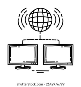 Network  Internet Part of Computer and Operating System Hand Drawn Icon Set Vector.