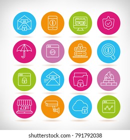 network and internet security icons in colorful buttons
