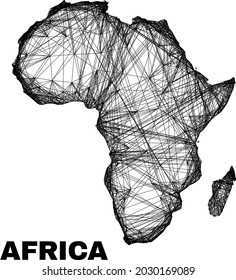 Network irregular mesh Africa map. Abstract lines form Africa map. Wire carcass 2D network in vector format. Vector structure is created for Africa map using crossing random lines.