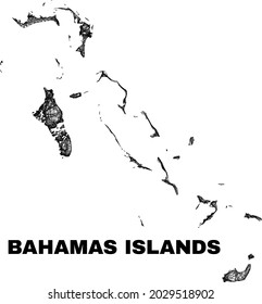 Network irregular mesh Bahamas Islands map. Abstract lines are combined into Bahamas Islands map. Linear frame flat network in vector format.