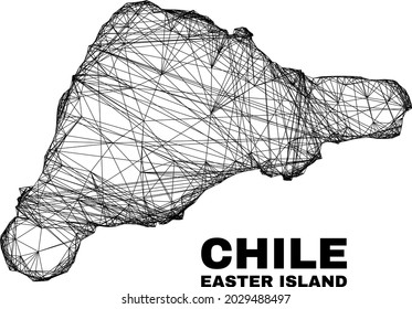 Network irregular mesh Easter Island map. Abstract lines are combined into Easter Island map. Linear carcass flat network in vector format.