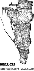 Network irregular mesh Gibraltar map. Abstract lines form Gibraltar map. Linear carcass 2D network in vector format. Vector carcass is created for Gibraltar map using intersected random lines.