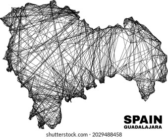 Network irregular mesh Guadalajara Province map. Abstract lines are combined into Guadalajara Province map. Linear frame 2D network in vector format.