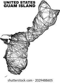 Network irregular mesh Guam Island map. Abstract lines are combined into Guam Island map. Wire carcass 2D network in vector format.