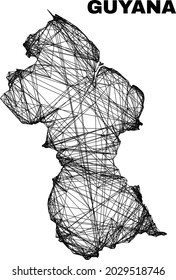 Network irregular mesh Guyana map. Abstract lines form Guyana map. Linear carcass 2D network in vector format. Vector carcass is created for Guyana map using crossing random lines.