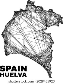 Network irregular mesh Huelva Province map. Abstract lines form Huelva Province map. Wire frame flat network in vector format.