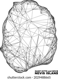 Network irregular mesh Nevis Island map. Abstract lines form Nevis Island map. Wire carcass 2D network in vector format. Vector carcass is created for Nevis Island map using crossing random lines.