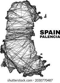 Network irregular mesh Palencia Province map. Abstract lines form Palencia Province map. Linear frame flat network in vector format.