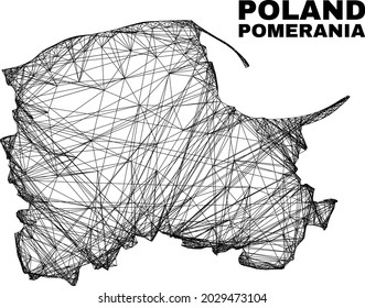 Network irregular mesh Pomeranian Voivodeship map. Abstract lines are combined into Pomeranian Voivodeship map. Linear frame flat network in vector format.
