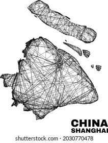 Network irregular mesh Shanghai City map. Abstract lines are combined into Shanghai City map. Linear carcass flat net in vector format.