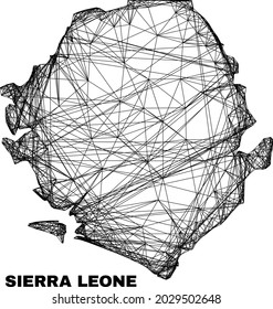 Network irregular mesh Sierra Leone map. Abstract lines are combined into Sierra Leone map. Linear carcass flat network in vector format.