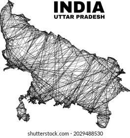 Network irregular mesh Uttar Pradesh State map. Abstract lines form Uttar Pradesh State map. Wire frame flat network in vector format.