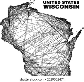 Network irregular mesh Wisconsin State map. Abstract lines form Wisconsin State map. Linear frame 2D network in vector format.