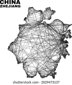 Network irregular mesh Zhejiang Province map. Abstract lines form Zhejiang Province map. Wire carcass 2D network in vector format.
