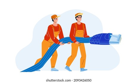 Network Lan Support Repairmen With Cable Vector. Network Lan Support Service Men Fixing And Connecting Cord. Characters Guys Engineer Internet Provider Employees Flat Cartoon Illustration