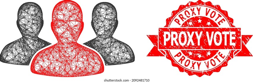 Network leader men group icon, and Proxy Vote grunge ribbon seal imitation. Red stamp seal includes Proxy Vote caption inside ribbon.