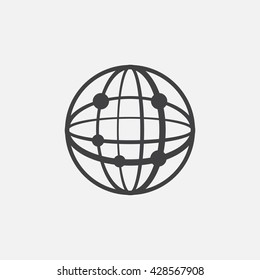 network line icon, globe outline vector logo illustration, connections linear pictogram isolated on white