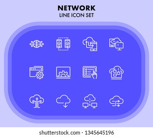 Network line icon set. Set of line icons on white background. Laptop, setting, file, downloading. Internet concept. Vector illustration can be used for topics like technology, internet, web