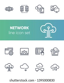 Network line icon set. Set of line icons on white background. Laptop, setting, file, downloading. Internet concept. Vector illustration can be used for topics like technology, internet, web